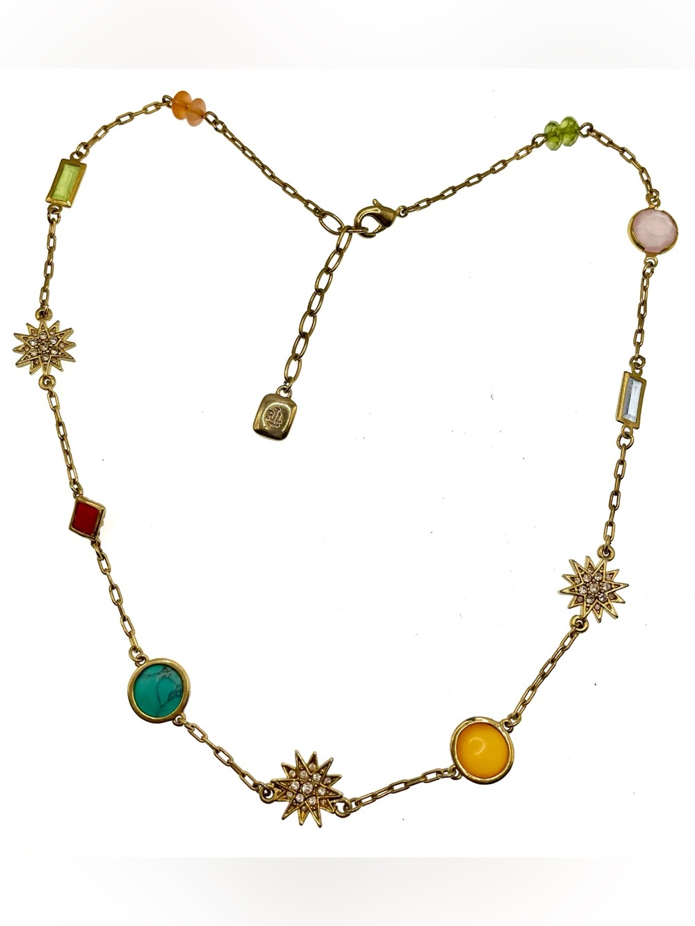 Lauren Ralph Lauren RL Gold Tone MultiColor Crystal Starburst Statement Necklace